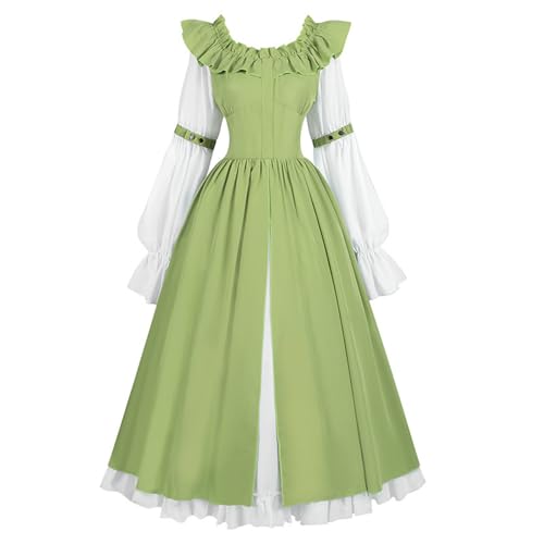 Renaissance-Kleid für Damen, Halloween-Kostüm, mittelalterliches Korsett, langärmelig, viktorianisches Ballkleid, Bauernhexen-Outfit Renaissance-Kleid für Damen, Halloween-Kostüm, mittelalterliches Korsett, langärmelig, viktorianisches Ballkleid, Bauernhexen-Outfit von RKaixuni