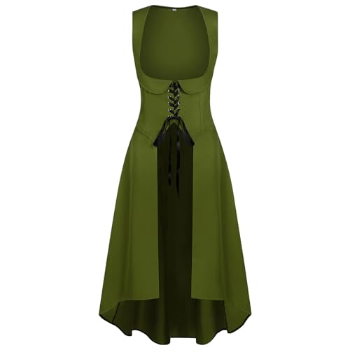 Renaissance-Kleid für Damen, Korsett, Unterbrustkorsett, Steampunk, Pirat, Bauer, High-Low-Kleid, Cosplay-Outfit, Halloween-Kostüm von RKaixuni