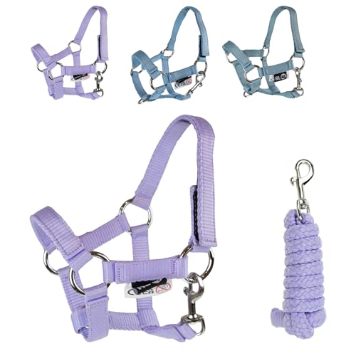 RL24 - Hobby Horse Halfter mit Strick – Steckenpferd Spielzeughalfter – Strick mit Karabinerhaken – Hobby Horse Zubehör – Spielzeug Pferdehalfter in Flieder (Lila) von RL24