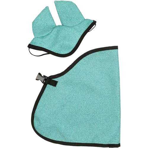 RL24 - Spielzeugset Decke mit Fliegenhaube von My Hobby Horse – Steckenpferd Fliegendecke mit Schnalle – Spielzeugfliegenhaube mit elastischem Kordelzug – Spielpferd Zubehör – Blau Glitter von RL24
