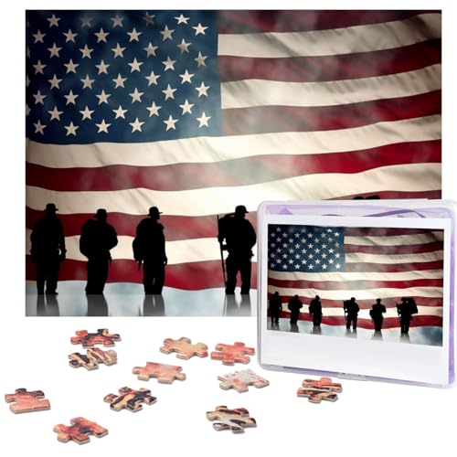 American Flag Veterans Day Puzzles 500 Pieces Personalized Jigsaw Puzzles Wooden Photo Puzzle for Adults Family Picture Puzzle Gifts for Wedding Birthday Valentine's Day Gifts 51.8 cm x 38.1 cm von RLDOBOFE