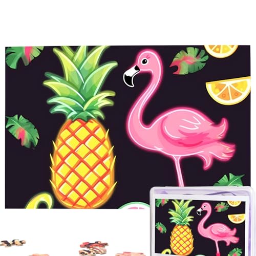 Ananas-Banananen-Flamingo-Puzzle, personalisiertes Puzzle, 1000 Teile, Puzzle aus Fotos, Bilderpuzzle für Erwachsene, Familie (74,9 x 50 cm) von RLDOBOFE