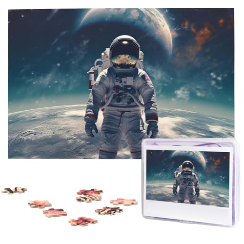 Astronauten-Puzzle, 1000 Teile, personalisiertes Holz-Fotopuzzle für Erwachsene, Familien-Bilderpuzzle, Geschenke für Hochzeit, Geburtstag, Valentinstag, Geschenke (74,9 x 50 cm) von RLDOBOFE