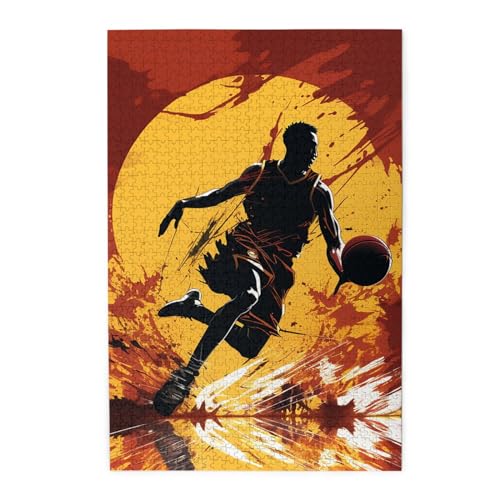 Basketballspieler, 1000 Teile, personalisiertes Puzzle, Holz-Fotopuzzle für Erwachsene, Familie, Bild, Puzzle, Geschenke für Hochzeit, Geburtstag, Valentinstag, Geschenke (74,9 x 50 cm) von RLDOBOFE