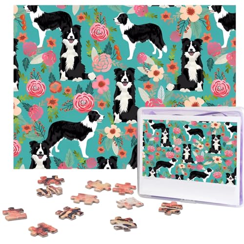 Border Collie Florals Puzzles 500 Teile Personalisierte Puzzles Holz Fotopuzzle für Erwachsene Familie Bild Puzzle Geschenke für Hochzeit Geburtstag Valentinstag Geschenke 51,8 x 38,1 cm von RLDOBOFE