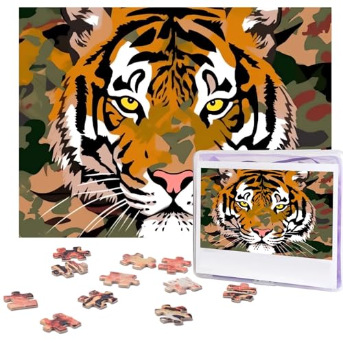 Camouflage Print Tiger Head Puzzles 500 Pieces Personalized Jigsaw Puzzles Wooden Photo Puzzle for Adults Family Picture Puzzle Gifts for Wedding Birthday Valentine's Day Gifts 51.8 cm x 38.1 cm von RLDOBOFE