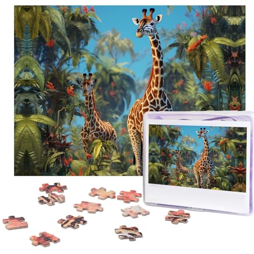 Dschungel-Giraffen-Puzzle, 500 Teile, personalisiertes Puzzle, Holz-Fotopuzzle für Erwachsene, Familie, Bilderpuzzle, Geschenke für Hochzeit, Geburtstag, Valentinstag, Geschenke, 51,8 x 38,1 cm von RLDOBOFE