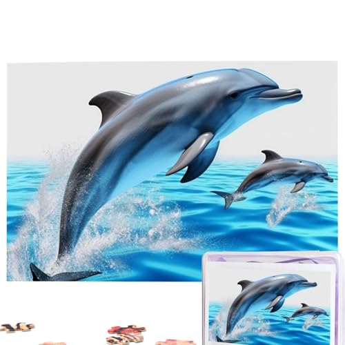 Einzigartiges 3D-Tier-Delfin-Puzzle, personalisiertes Puzzle, 1000 Teile, Puzzles aus Fotos, Bilderpuzzle für Erwachsene und Familie (74,9 x 50 cm) von RLDOBOFE