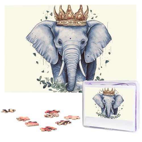 Elefant trägt eine Krone, 1000 Teile, personalisiertes Puzzle, Holz-Fotopuzzle für Erwachsene, Familienbild, Puzzle, Geschenke für Hochzeit, Geburtstag, Valentinstag, Geschenke (74,9 x 50 cm) von RLDOBOFE