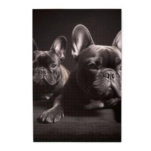 Französische Bulldogge, Puzzle, 1000 Teile, personalisiertes Holz-Fotopuzzle für Erwachsene, Familien-Bilderpuzzle, Geschenke für Hochzeit, Geburtstag, Valentinstag, Geschenke (74,9 x 50 cm) von RLDOBOFE