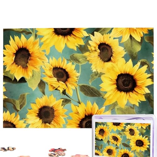 Frühlings-Sonnenblumen-Retro-Blumen-Puzzle, personalisiertes Puzzle, 1000 Teile, Puzzles aus Fotos, Bilderpuzzle für Erwachsene und Familie (74,9 x 50 cm) von RLDOBOFE