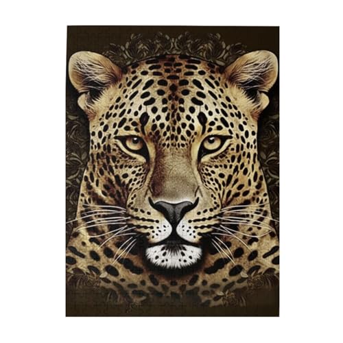 Gemusterte Leopardenkopf-Puzzles, 500 Teile, personalisiertes Puzzle, Holzfotopuzzle für Erwachsene, Familie, Bilderpuzzle, Geschenke für Hochzeit, Geburtstag, Valentinstag, Geschenke, 38,1 x 51,8 cm von RLDOBOFE