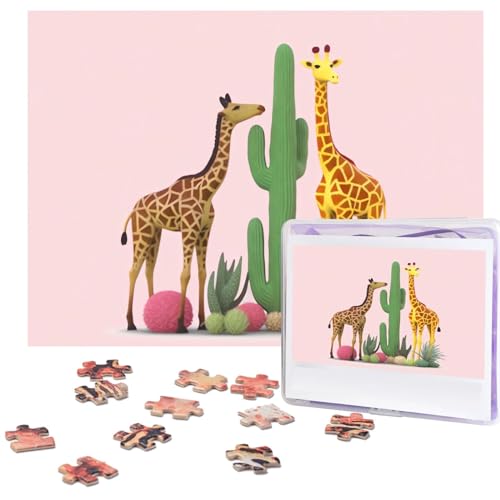 Giraffen- und Kaktus-Puzzle, 500 Teile, personalisierbar, Holzfotopuzzle für Erwachsene, Familie, Bilderpuzzle, Geschenke für Hochzeit, Geburtstag, Valentinstag, Geschenke, 51,8 x 38,1 cm von RLDOBOFE