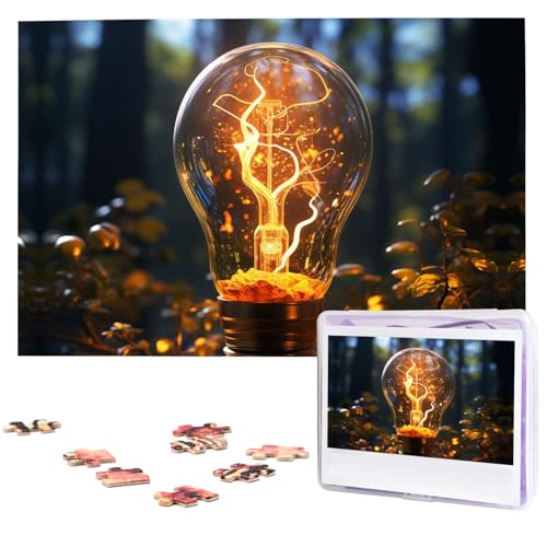 Glühbirnen-Puzzle, 1000 Teile, personalisiertes Puzzle, Holz-Fotopuzzle für Erwachsene, Familienbild, Puzzle, Geschenke für Hochzeit, Geburtstag, Valentinstag, Geschenke (74,9 x 50 cm) von RLDOBOFE