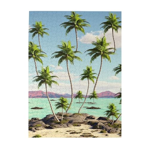 Hawaii-Palmen-Puzzle, 500 Teile, personalisierbar, Holz-Fotopuzzle für Erwachsene, Familie, Bilderpuzzle, Geschenke für Hochzeit, Geburtstag, Valentinstag, Geschenke, 38,1 x 51,8 cm von RLDOBOFE