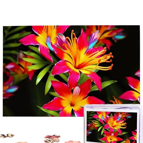 Hawaiianische bunte Blumen-Puzzle, personalisiertes Puzzle, 1000 Teile, Puzzle aus Fotos, Bilderpuzzle für Erwachsene und Familie (74,9 x 50 cm) von RLDOBOFE