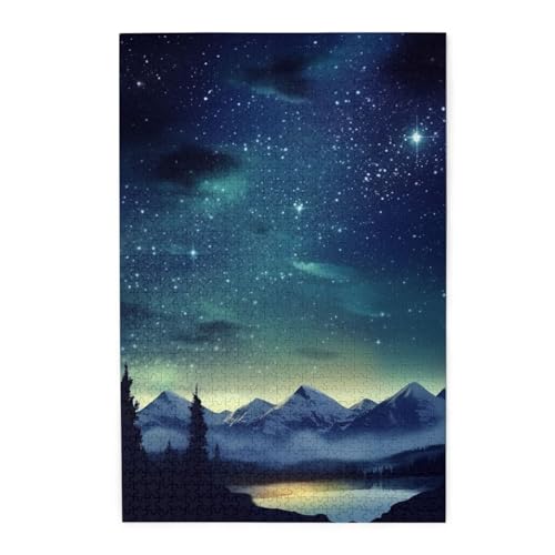 Himmlisches Nachthimmel-Puzzle, 1000 Teile, personalisiertes Puzzle, Holz-Fotopuzzle für Erwachsene, Familie, Bilderpuzzle, Geschenke für Hochzeit, Geburtstag, Valentinstag, Geschenke (74,9 x 50 cm) von RLDOBOFE
