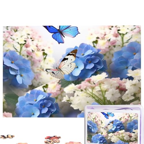 Hortensien Gänseblümchen Schmetterlinge Puzzles Personalisiertes Puzzle 1000 Teile Puzzle aus Fotos Bilderpuzzle für Erwachsene Familie (74,9 x 50 cm) von RLDOBOFE