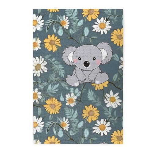 Koala- und Gänseblümchen-Puzzle, 1000 Teile, personalisiertes Holz-Fotopuzzle für Erwachsene, Familien-Bilderpuzzle, Geschenke für Hochzeit, Geburtstag, Valentinstag, Geschenke (74,9 x 50 cm) von RLDOBOFE