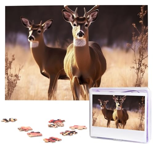 Kostenlose Hirsch-Puzzles, 1000 Teile, personalisiertes Holz-Fotopuzzle für Erwachsene, Familie, Bilderpuzzle, Geschenke für Hochzeit, Geburtstag, Valentinstag, Geschenke (74,9 x 50 cm) von RLDOBOFE