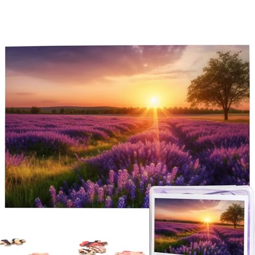 Lavendelwiese bei Sonnenuntergang, Frühlingspuzzle, personalisiertes Puzzle, 1000 Teile, Puzzles aus Fotos, Bilderpuzzle für Erwachsene und Familie (74,9 x 50 cm) von RLDOBOFE