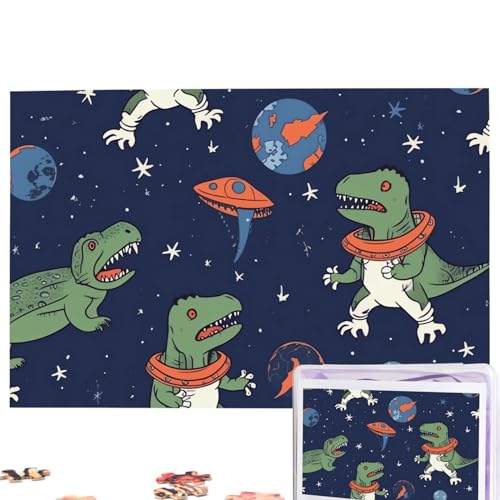 Lustige Astronauten Dinosaurier Rakete Puzzles Personalisiertes Puzzle 1000 Teile Puzzle aus Fotos Bilderpuzzle für Erwachsene Familie (74,9 x 50 cm) von RLDOBOFE