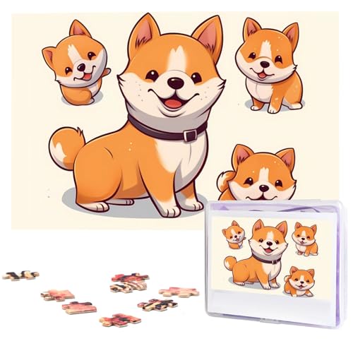 Niedliches Shiba Inu Hunde-Puzzle, 1000 Teile, personalisierbar, Holz-Fotopuzzle für Erwachsene, Familienbild, Puzzle, Geschenke für Hochzeit, Geburtstag, Valentinstag, Geschenke (74,9 x 50 cm) von RLDOBOFE