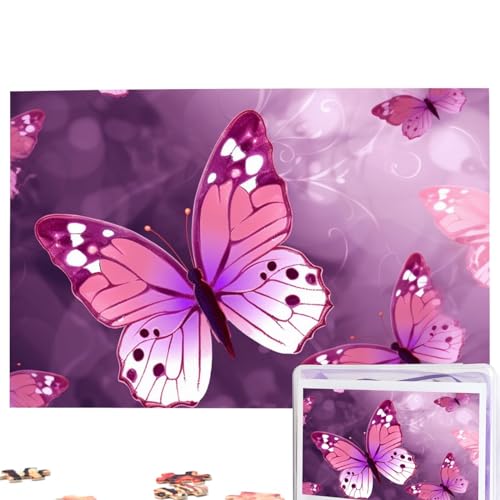 Pink Butterfly Puzzles Personalisiertes Puzzle 1000 Teile Puzzle aus Fotos Bilderpuzzle für Erwachsene Familie (74,9 x 50 cm) von RLDOBOFE