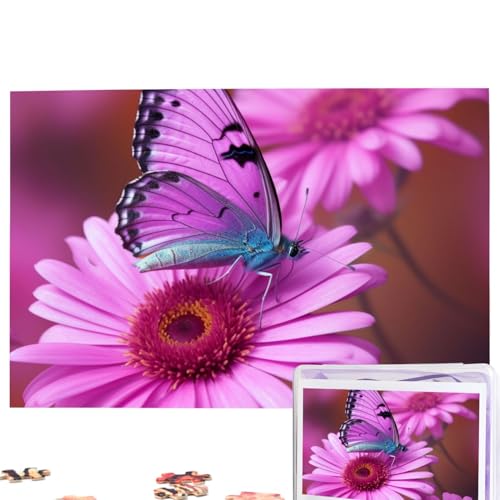 Pink Flower Purple Butterfly Puzzles Personalized Puzzle 1000 Pieces Jigsaw Puzzles from Photos Picture Puzzle for Adults Family (74.9 cmx 50.0 cm) von RLDOBOFE