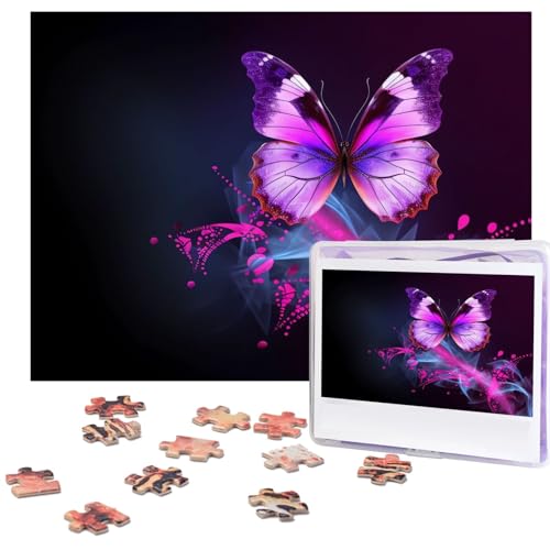 Pink Purple Butterfly Puzzles 500 Pieces Personalized Jigsaw Puzzles Wooden Photo Puzzle for Adults Family Picture Puzzle Gifts for Wedding Birthday Valentine's Day Gifts 51.8 cm x 38.1 cm von RLDOBOFE