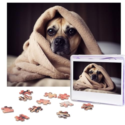 Puzzle 500 Teile Hund in einer Decke Puzzle Holz Fotopuzzle für Erwachsene Personalisiertes Bilderpuzzle Klassisches Puzzle für Familie Hochzeit Geburtstag Valentinstag Geschenke 51,8 x 38,1 cm von RLDOBOFE