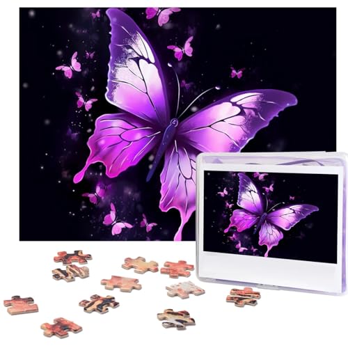Puzzle 500 Teile Lila Schmetterling Puzzle Holz Fotopuzzle für Erwachsene Personalisiertes Bilderpuzzle Klassisches Puzzle für Familie Hochzeit Geburtstag Valentinstag Geschenke 51,8 x 38,1 cm von RLDOBOFE
