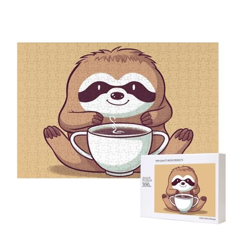 Puzzle 500 Teile Yoga Faultier Kaffee Puzzle Holz Fotopuzzle für Erwachsene Personalisiertes Bilderpuzzle Klassisches Puzzle für Familie Hochzeit Geburtstag Valentinstag Geschenke 15,7 x 11 Zoll von RLDOBOFE