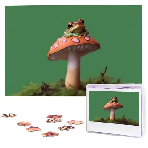 Puzzle Frosch auf Pilz, 1000 Teile, personalisierbar, Holzfotopuzzle für Erwachsene, Familienbild, Puzzle, Geschenke für Hochzeit, Geburtstag, Valentinstag, Geschenke (74,9 x 50 cm) von RLDOBOFE