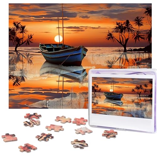 Puzzle mit Boot am Strand bei Sonnenuntergang, 500 Teile, personalisiertes Puzzle, Holzfotopuzzle für Erwachsene, Familie, Bilderpuzzle, Geschenke für Hochzeit, Geburtstag, Valentinstag, Geschenke, von RLDOBOFE