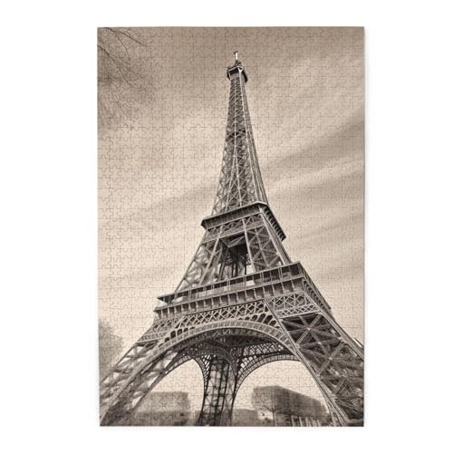 Puzzle mit Eiffelturm-Muster, 1000 Teile, personalisierbar, Holz-Fotopuzzle für Erwachsene, Familie, Bilderpuzzle, Geschenke für Hochzeit, Geburtstag, Valentinstag, Geschenke (74,9 x 50 cm) von RLDOBOFE