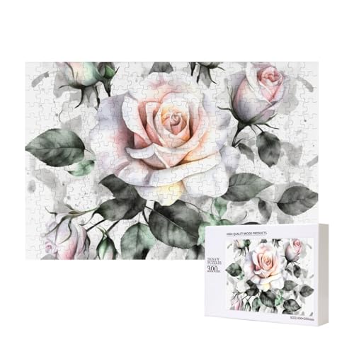 Puzzles, 500 Teile, weißes Aquarell, Blumen-Rose, Holz-Fotopuzzle für Erwachsene, personalisiertes Bild, Puzzle, klassisches Puzzle für Familie, Hochzeit, Geburtstag, Geschenke, 39,9 x 27,9 cm Puzzles, 500 Teile, weißes Aquarell, Blumen-Rose, Holz-Fotopuzzle für Erwachsene, personalisiertes Bild, Puzzle, klassisches Puzzle für Familie, Hochzeit, Geburtstag, Geschenke, 39,9 x 27,9 cm von RLDOBOFE