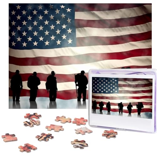 Puzzles 500 Teile Amerikanische Flagge Veteranen Tag Puzzle Holz Fotopuzzle für Erwachsene Personalisiertes Bilderpuzzle Klassisches Puzzle für Familie Hochzeit Geburtstag Geschenke von RLDOBOFE