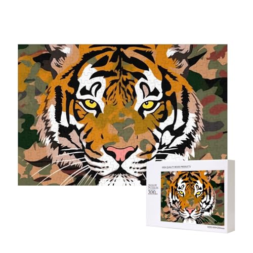 Puzzles 500 Teile Camouflage Druck Tigerkopf Puzzle Holz Fotopuzzle für Erwachsene Personalisiertes Bilderpuzzle Klassisches Puzzle für Familie Hochzeit Geburtstag Valentinstag Geschenke von RLDOBOFE