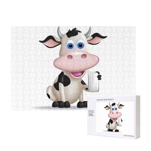 Puzzles 500 Teile Cartoon Milchkuh Puzzle Holz Fotopuzzle für Erwachsene Personalisiertes Bilderpuzzle Klassisches Puzzle für Familie Hochzeit Geburtstag Valentinstag Geschenke 15,7 x 11 Zoll von RLDOBOFE