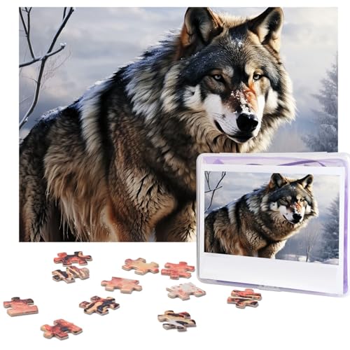 Puzzles 500 Teile Ein Wolf stehend in einem schneebedeckten Gebiet Puzzle Holz Fotopuzzle für Erwachsene Personalisiertes Bilderpuzzle Klassisches Puzzle für Familie Hochzeit Geburtstag Geschenke 51,8 von RLDOBOFE