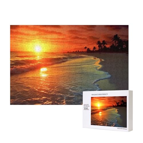 Puzzles 500 Teile Strand mit Sonnenuntergang Puzzle Holz Fotopuzzle für Erwachsene Personalisiertes Bilderpuzzle Klassisches Puzzle für Familie Hochzeit Geburtstag Valentinstag Geschenke 15,7 x 11 von RLDOBOFE