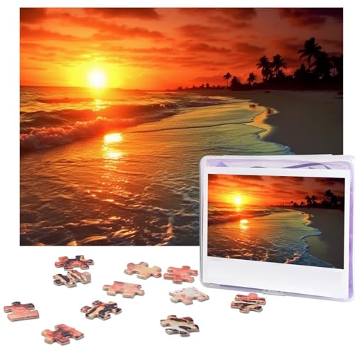 Puzzles 500 Teile Strand mit Sonnenuntergang Puzzle Holz Fotopuzzle für Erwachsene Personalisiertes Bilderpuzzle Klassisches Puzzle für Familie Hochzeit Geburtstag Valentinstag Geschenke 51,8 x 38,1 von RLDOBOFE