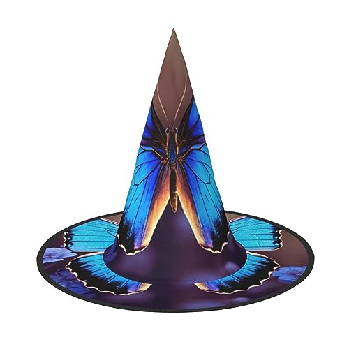 RLDOBOFE Blauer Schmetterlings-Druck, Halloween-Hexenhut, Cosplay, Halloween-Dekoration, Kostümzubehör für Halloween-Party, 2 Stück von RLDOBOFE