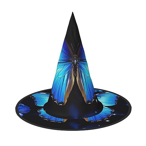 RLDOBOFE Blauer Schmetterlings-Druck, Halloween-Hexenhut, Cosplay, Halloween-Dekoration, Kostümzubehör für Halloween-Party, 2 Stück von RLDOBOFE