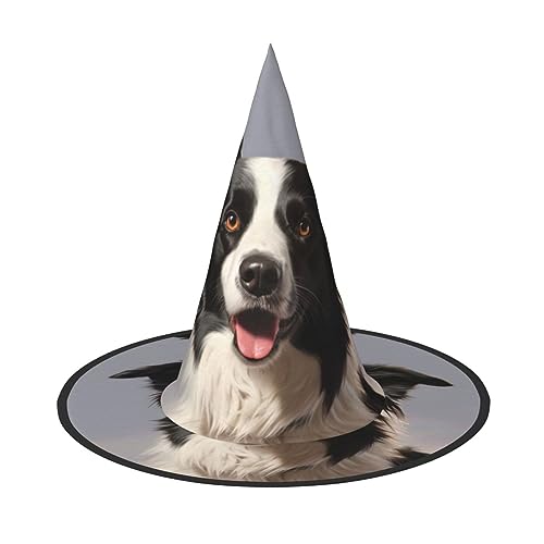 RLDOBOFE Border Collie Print Halloween Hexenhut Cosplay Caps Halloween Dekoration Kostüm Zubehör für Halloween Party 3 Stück von RLDOBOFE