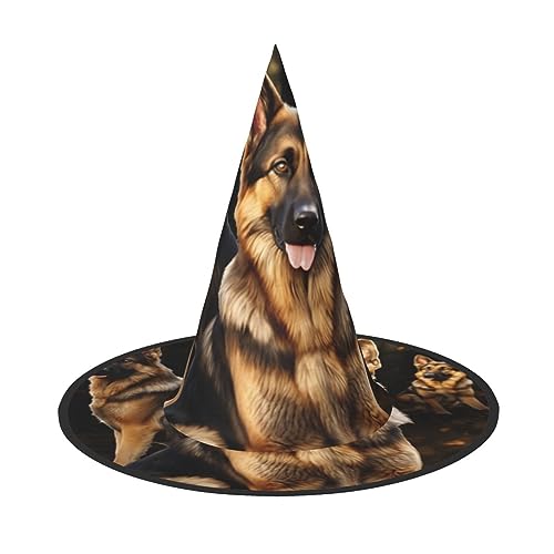 RLDOBOFE Deutscher Schäferhund Druck Halloween Hexenhut Cosplay Caps Halloween Dekoration Kostüm Zubehör für Halloween Party 1 von RLDOBOFE