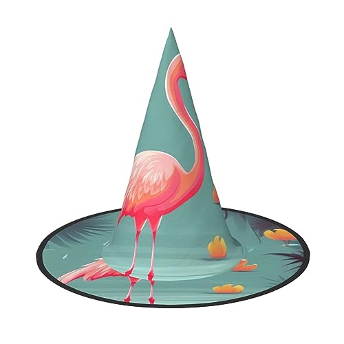 RLDOBOFE Halloween-Hexenhut mit Flamingo-Druck, Cosplay, Halloween-Dekoration, Kostümzubehör für Halloween-Party, 3 Stück von RLDOBOFE
