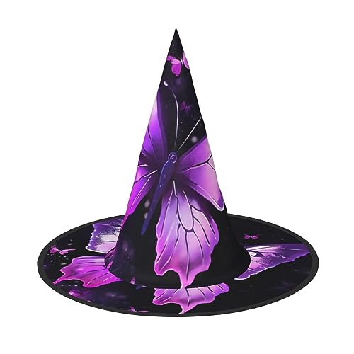 RLDOBOFE Halloween-Hexenhut mit Schmetterlings-Motiv, Violett, Cosplay, Halloween-Dekoration, Kostümzubehör für Halloween-Party, 2 Stück von RLDOBOFE