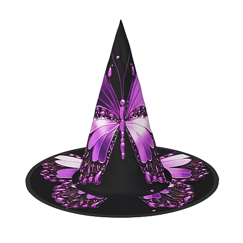 RLDOBOFE Halloween-Hexenhut mit Schmetterlings-Motiv, Violett, Cosplay, Halloween-Dekoration, Kostümzubehör für Halloween-Party, 2 Stück von RLDOBOFE